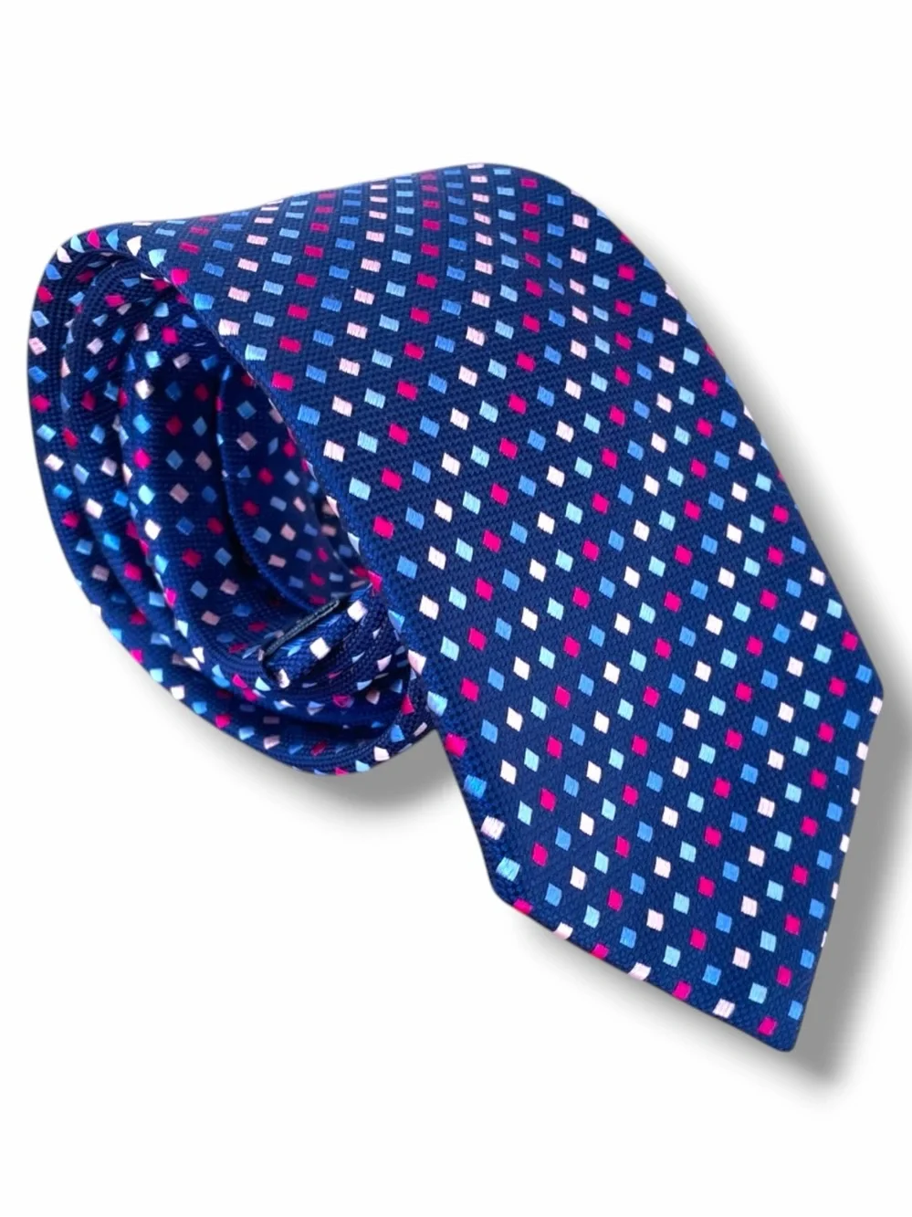 Charles Tyrwhitt Mens Navy Silk Geometric Foulard Pattern Dress Necktie Blue